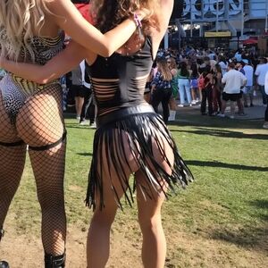 Black Leather Fringe Mini Skirt Rave Festival Adjustable Waist O/S